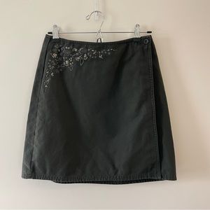 Ann Taylor Loft embroidered denim wrap skirt